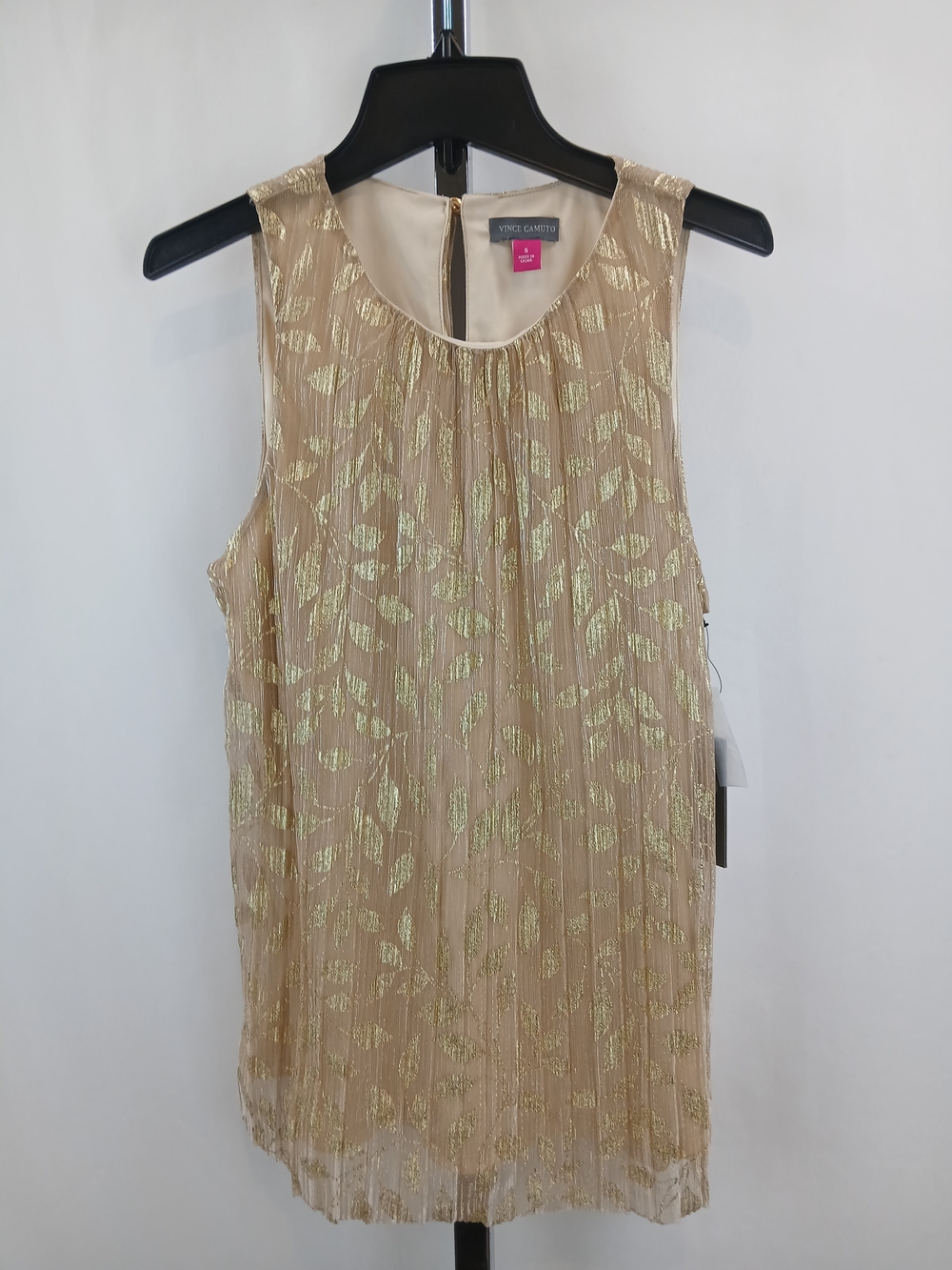 Vince Camuto Gold Metallic Pleated Sleeveless Blouse Shell Top Size S NWT
